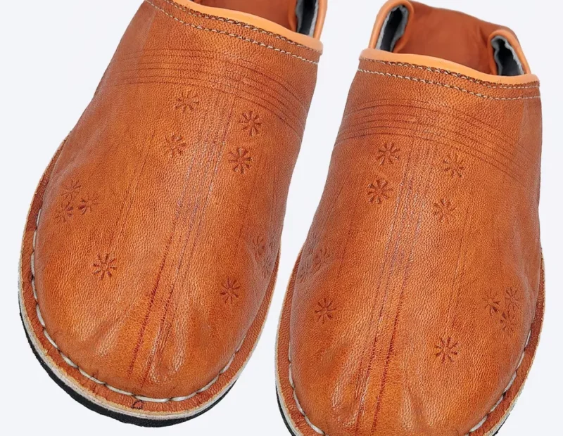 Organic Moroccan Berber Leather Slippers (Brown) - Image 2