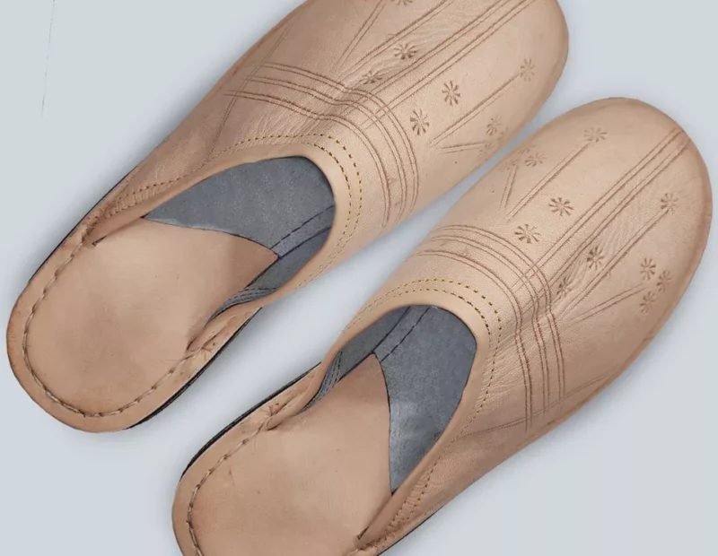 Organic Moroccan Berber Leather Slippers (White) - Image 3