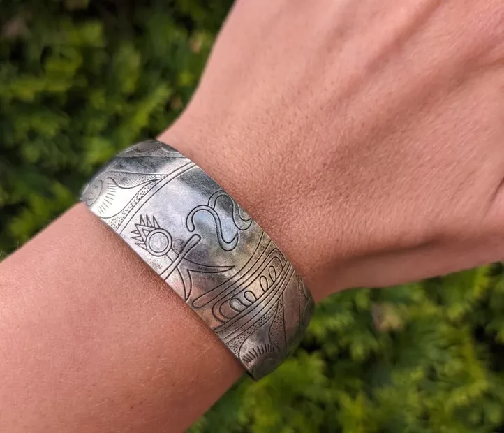 Women's Berber Silver Etched Cuff Bracelet - Image 8