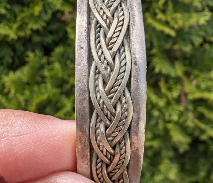 Women's Berber Silver Braided Cuff Bracelet - Image 3