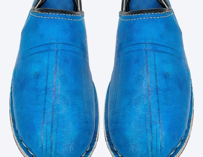Organic Moroccan Berber Leather Slippers (Blue) - Image 3
