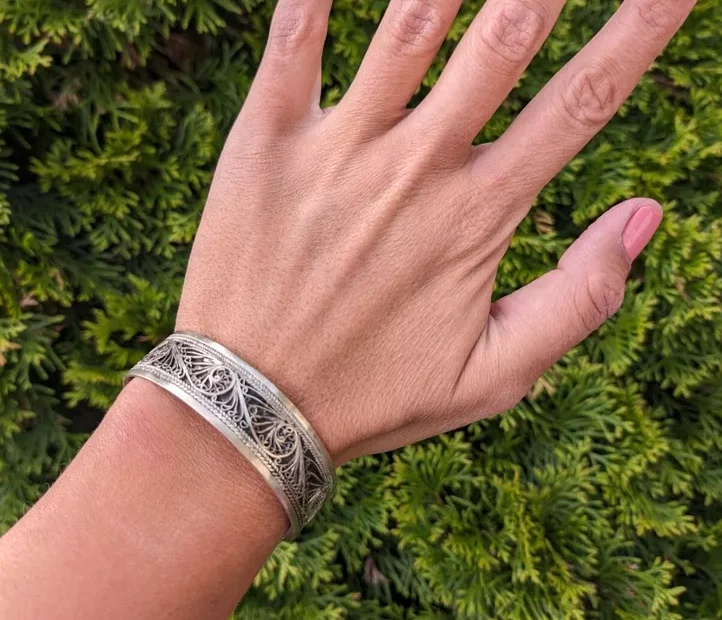 Women's Handmade Berber Silver Intricate Cuff Bracelet