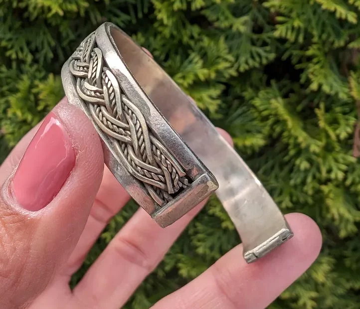 Women's Berber Silver Braided Cuff Bracelet - Image 4