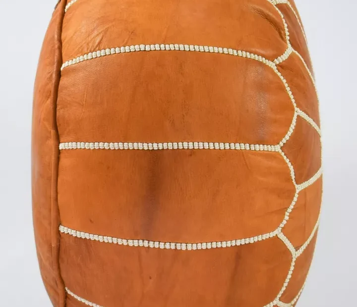 Berber Handcrafted Leather Pouf (Orange) - Image 4