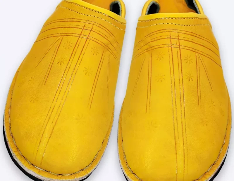 Organic Moroccan Berber Leather Slippers (Yellow) - Image 4
