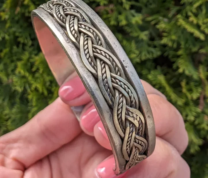 Women's Berber Silver Braided Cuff Bracelet - Image 5