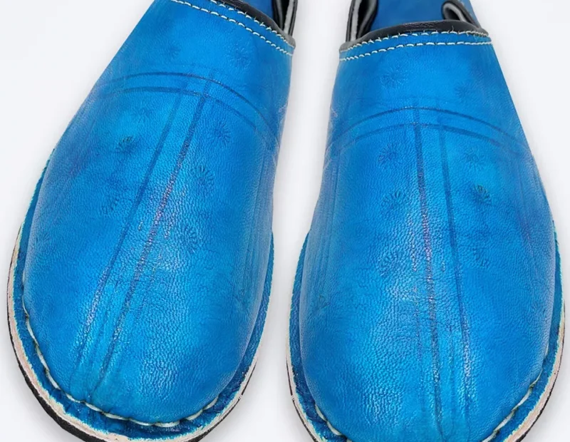 Organic Moroccan Berber Leather Slippers (Blue) - Image 5