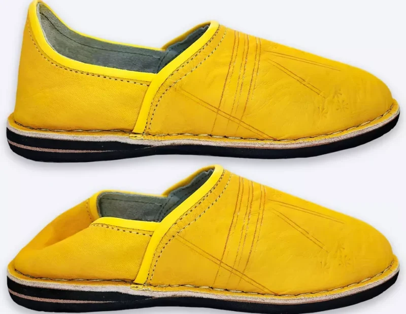 Organic Moroccan Berber Leather Slippers (Yellow) - Image 6