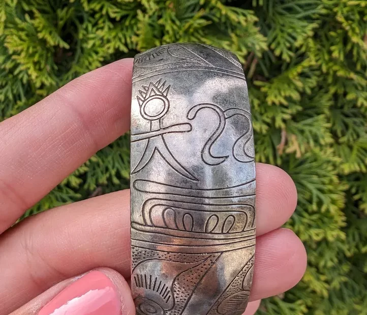 Women's Berber Silver Etched Cuff Bracelet - Image 7