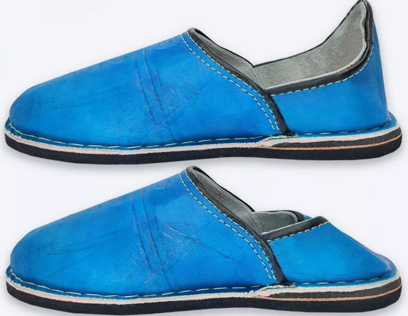 Organic Moroccan Berber Leather Slippers (Blue) - Image 7