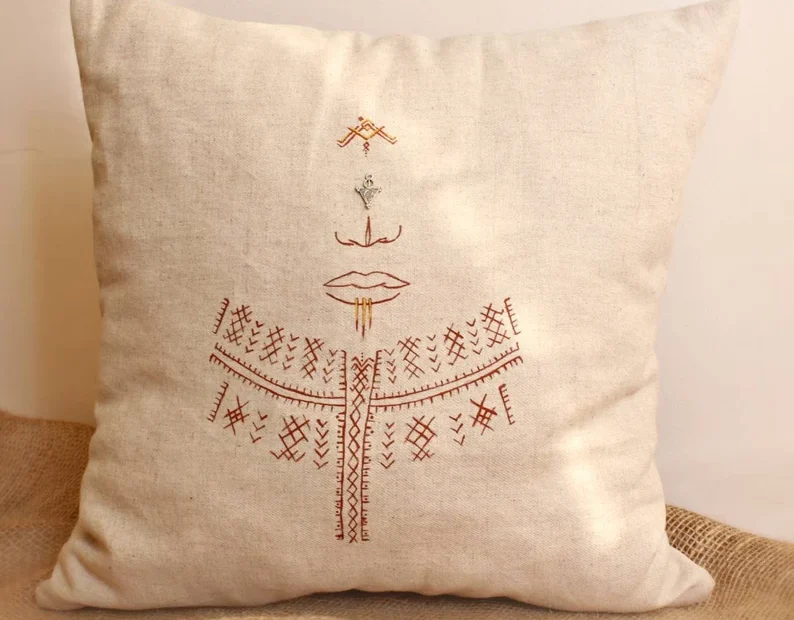 Berber Tattoo Pillow - hand-painted - Image 3