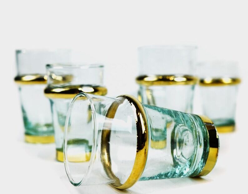 Set of 6 Beldi Chic Tea Glasses with Gold Accents - Image 2