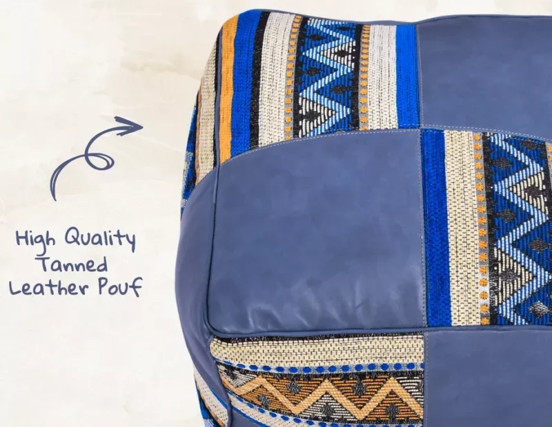 Handmade footstool, Boho Decor, Floor Cushion (Blue) - Image 2