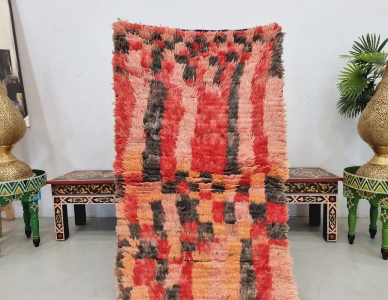 Berber Striped Red & Black Wool Rug 2'4x6'6 - Image 2