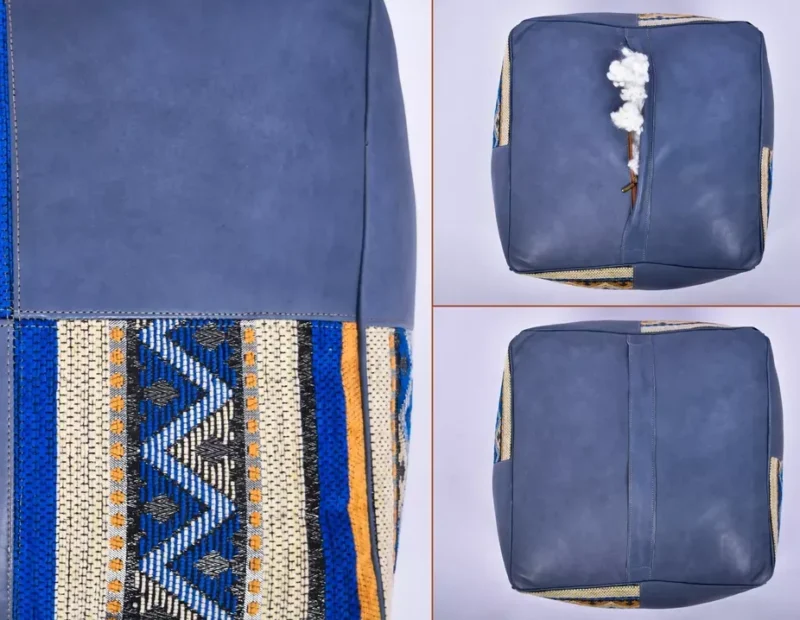 Handmade footstool, Boho Decor, Floor Cushion (Blue) - Image 11
