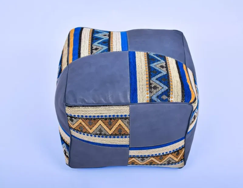 Handmade footstool, Boho Decor, Floor Cushion (Blue) - Image 4