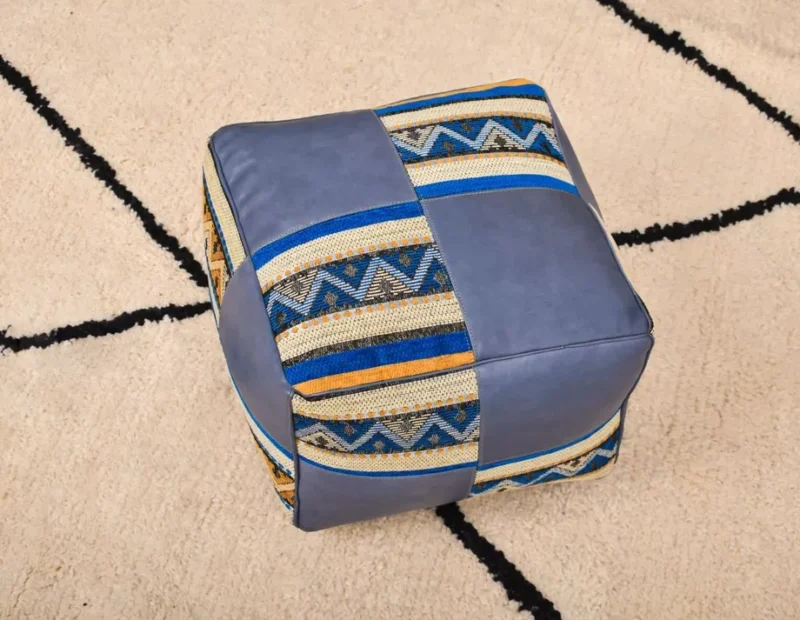 Handmade footstool, Boho Decor, Floor Cushion (Blue) - Image 5