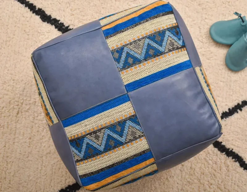 Handmade footstool, Boho Decor, Floor Cushion (Blue) - Image 6