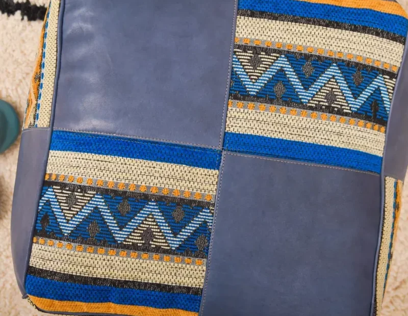 Handmade footstool, Boho Decor, Floor Cushion (Blue) - Image 7