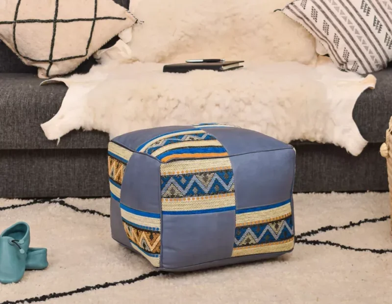Handmade footstool, Boho Decor, Floor Cushion (Blue) - Image 8