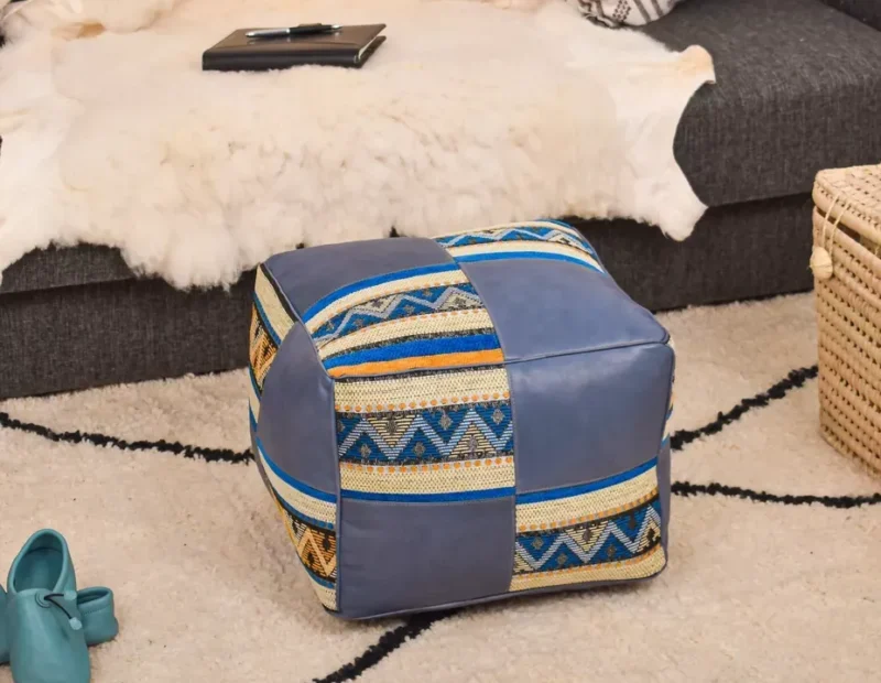 Handmade footstool, Boho Decor, Floor Cushion (Blue) - Image 10