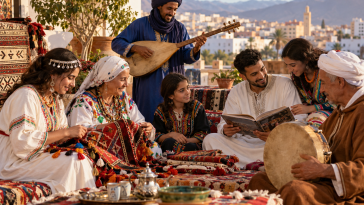 Amazigh community members gathering abroad for cultural activities