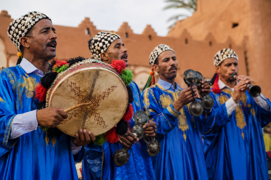 Amazigh musicians performing traditional music in Morocco