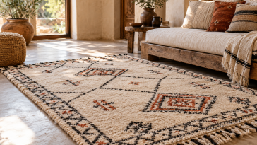 Handmade Amazigh wool rug showing texture and patterns