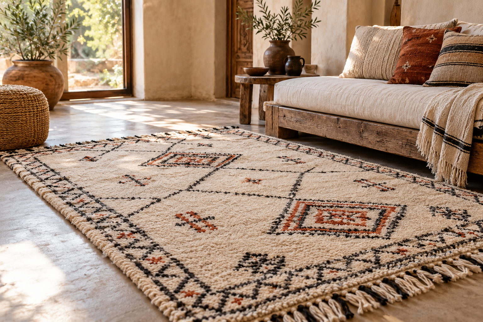 Handmade Amazigh wool rug showing texture and patterns