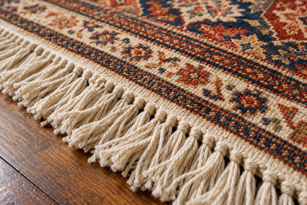 Close-up of Amazigh rug fringe and edges