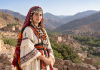 Traditional Amazigh clothing with woven textiles and accessories