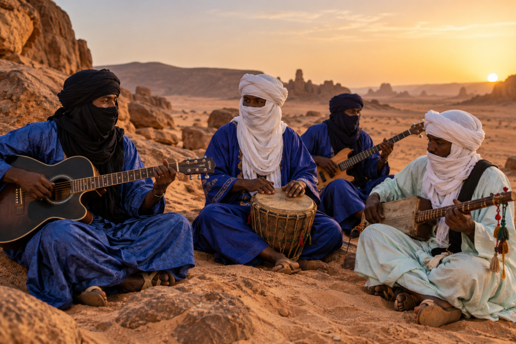 Tuareg musicians performing desert music