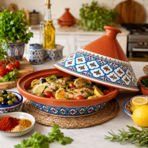 Hand-Painted Ceramic Tagine Pot – Turquoise Supreme Line