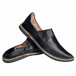 Black Genuine Leather Moroccan Babouche Slippers