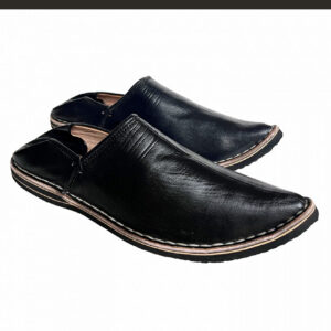 Black Genuine Leather Moroccan Babouche Slippers