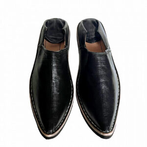 Black Genuine Leather Moroccan Babouche Slippers