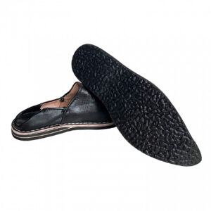Black Genuine Leather Moroccan Babouche Slippers