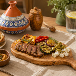 Mediterranean Tagine & Olive Wood Serving Set
