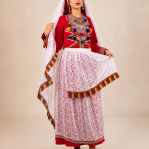 Traditional Amazigh Berber Dress Set with Silver-Plated Jewelry