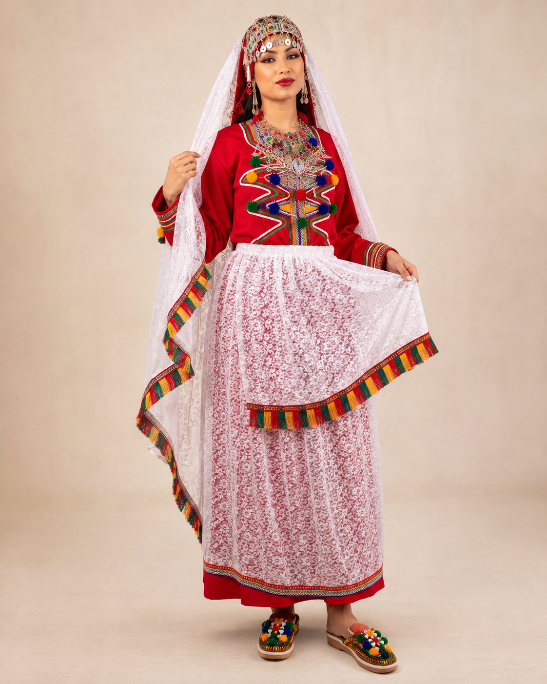 Traditional Amazigh Berber Dress Set with Silver-Plated Jewelry - Image 4