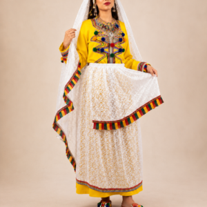 Traditional Amazigh Berber Dress Set with Silver-Plated Jewelry