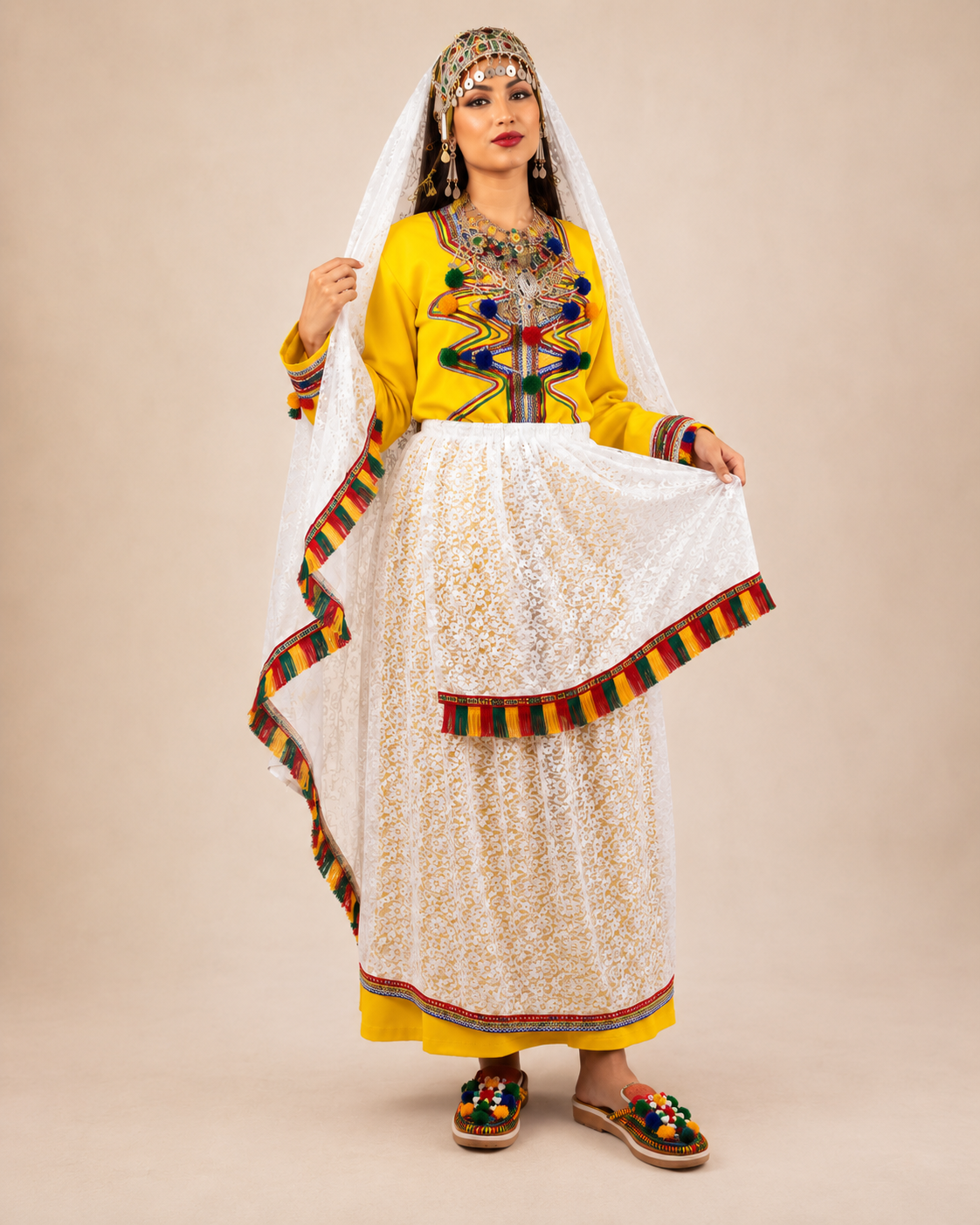 Traditional Amazigh Berber Dress Set with Silver-Plated Jewelry - Image 5