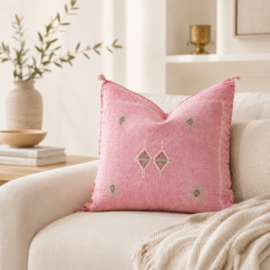 Handwoven Moroccan Sabra Pillow Cover – Vintage Pink