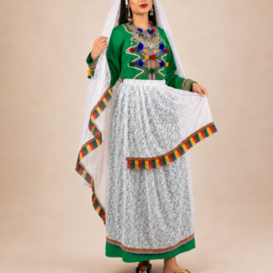 Traditional Amazigh Berber Dress Set with Silver-Plated Jewelry