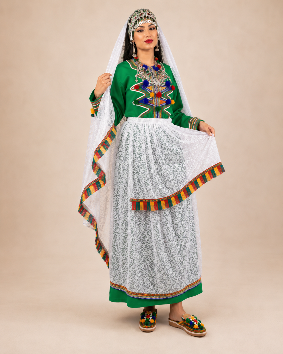 Traditional Amazigh Berber Dress Set with Silver-Plated Jewelry - Image 6