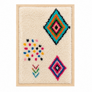 Framed Hand-Tufted Berber Wool Wall Art – Colorful Diamond Design