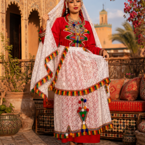 Traditional Amazigh Berber Dress Set with Silver-Plated Jewelry
