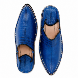 Blue Genuine Leather Moroccan Babouche Slippers