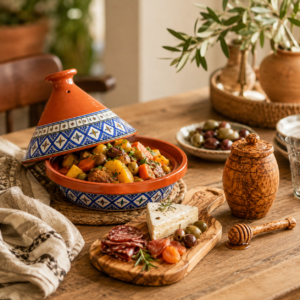 Mediterranean Tagine & Olive Wood Serving Set