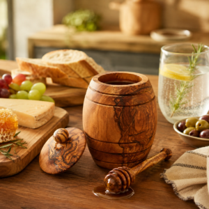 Handmade Olive Wood Honey Pot with Dipper